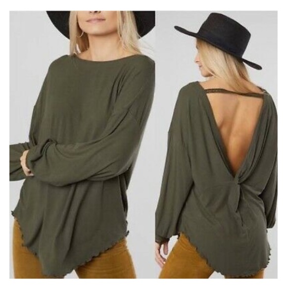 NWOT Free People Shimmy Shake Long Sleeve Top - Forest Green - Picture 8 of 15